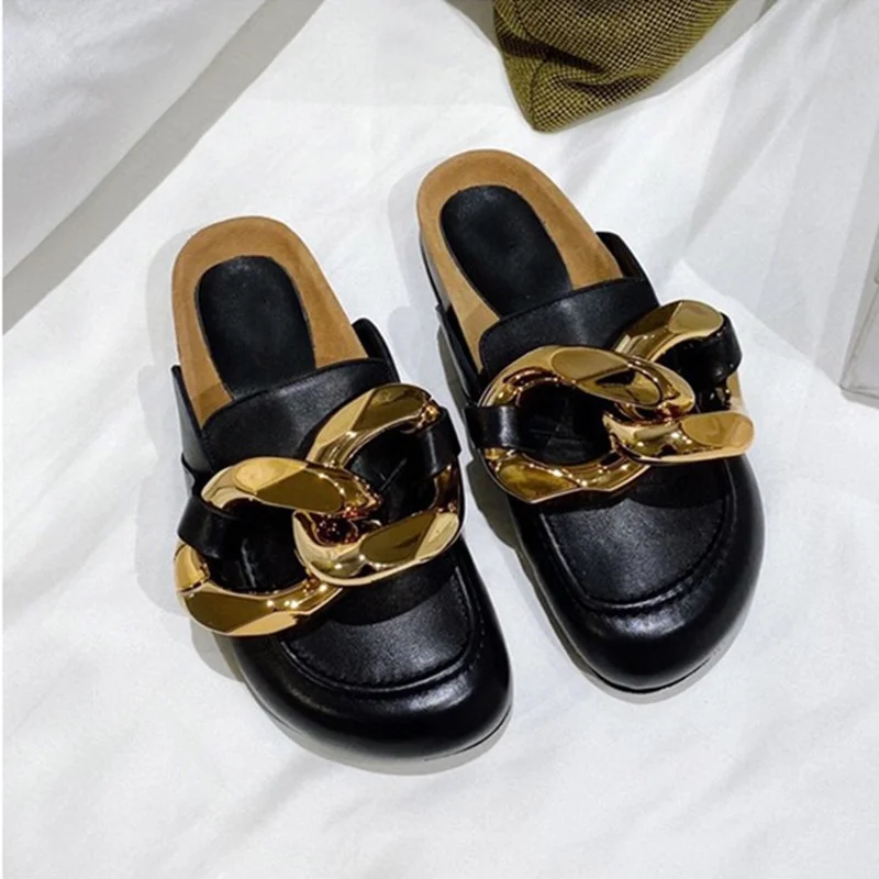 metal chain 2021 new British style half slippers women's fashion flat Muller lazy shoes
metal chain 2021 new British style half slippers women's fashion flat Muller lazy shoes
