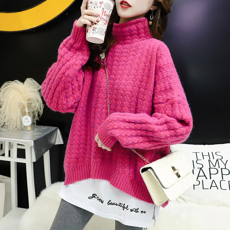 Autumn Winter Thick Half Turtleneck Knitted Sweater Women Loose Solid Pullover Jumper Ladies Korean High Collar Knitwear Female
Autumn Winter Thick Half Turtleneck Knitted Sweater Women Loose Solid Pullover Jumper Ladies Korean High Collar Knitwear Female