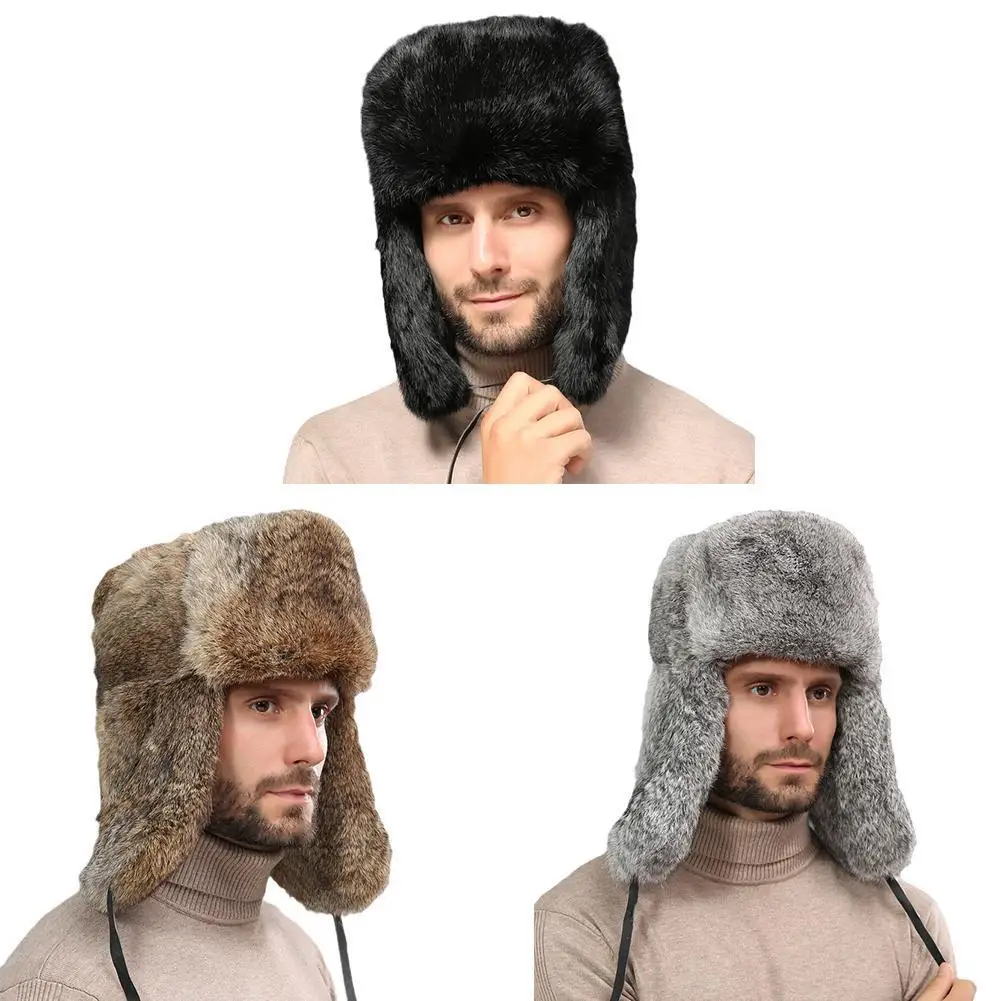 

Rabbit Fur Lei Feng Hat Men's Winter Fur Hat Thickening Northeast Outdoor Warm Ear Protection Middle-aged And Elderly Cotton Hat