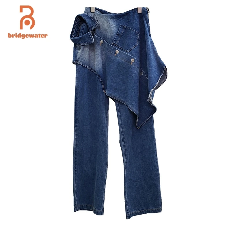 BRIDGEWATER Fashion Fake Two Pcs Spliced Denim Jeans Women Autumn 2021 New High Waist Loose Straight Streetwear Denim Pants Tide
BRIDGEWATER Fashion Fake Two Pcs Spliced Denim Jeans Women Autumn 2021 New High Waist Loose Straight Streetwear Denim Pants Tide