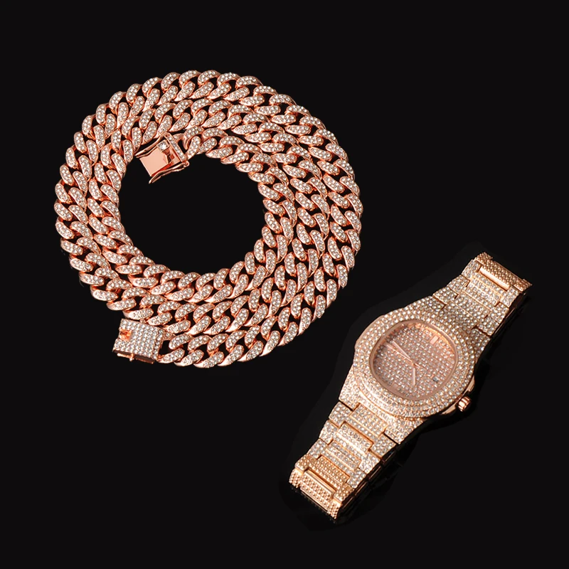 D&Z Cuban Chain Watch Set Necklace& Watch & Bracelet Hip Hop Gold Iced Out Paved Rhinestones CZ Bling Rapper For Men Jewelry
D&Z Cuban Chain Watch Set Necklace& Watch & Bracelet Hip Hop Gold Iced Out Paved Rhinestones CZ Bling Rapper For Men Jewelry