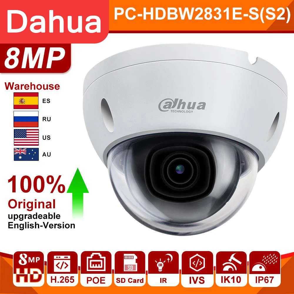 

Dahua 8mp 4k IP Camera Starlight Dome IPC-HDBW2831E-S IR 30m IVS Motion Detection SD card slot IP67 IK10 Network Outdoor Camera