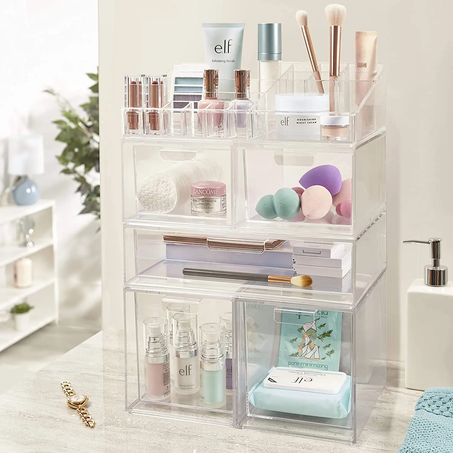 Stackable Cosmetic Organizer Drawers 4-1/2" Tall Set of 2 Clear Storage Cabinet Storage Drawers Drawer Organizer Makeup
Stackable Cosmetic Organizer Drawers 4-1/2" Tall Set of 2 Clear Storage Cabinet Storage Drawers Drawer Organizer Makeup