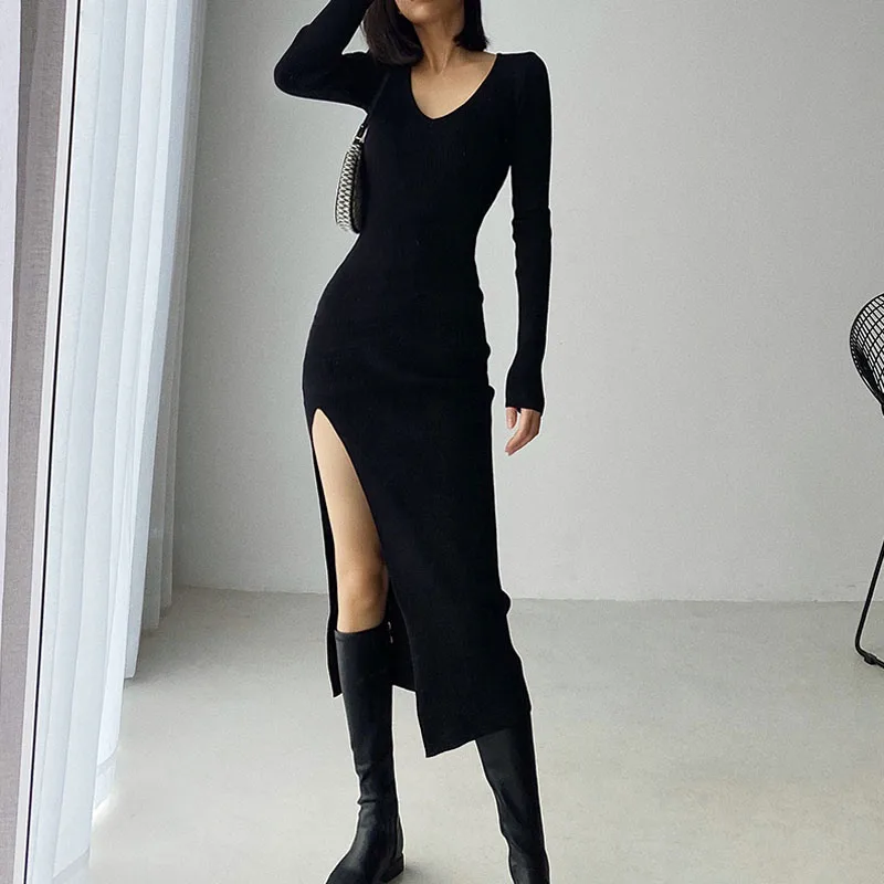 spring and winter sexy French slit sweater dress female slim tight-fitting hip-knit over-the-knee dresses
spring and winter sexy French slit sweater dress female slim tight-fitting hip-knit over-the-knee dresses