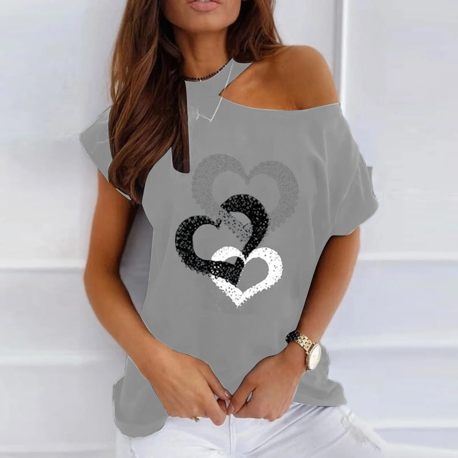 40# Off Shoulder Blouse Women Heart Print Short Sleeve Pullover Shirts O Neck Blouses Sexy Vintage Top Femme Streetwear Blusas
40# Off Shoulder Blouse Women Heart Print Short Sleeve Pullover Shirts O Neck Blouses Sexy Vintage Top Femme Streetwear Blusas
