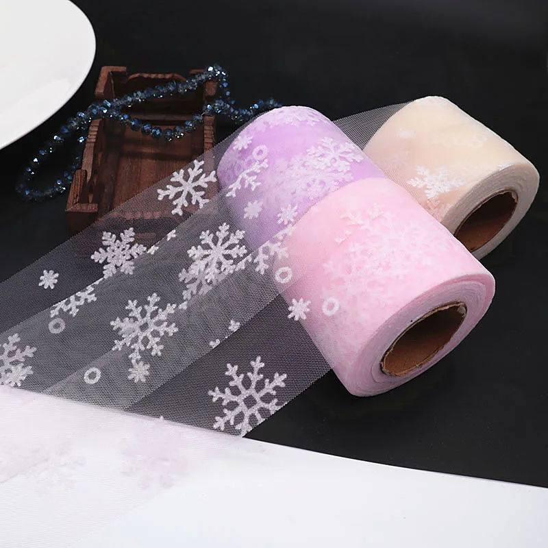 

6cm 25Yards Snowflake Tulle Flocked Tutu Fabric for DIY Tutu Pom Skirt Trimming Lace Fronze Theme Sewing Fabric Party Supplies