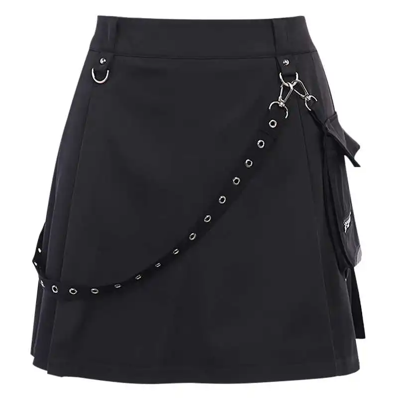 Gothic Punk Skirt Women High Waist with Chain Pocket Tooling BTS Style Mini Skirt Harajuku Grunge Style Drak Black Skirt Female
Gothic Punk Skirt Women High Waist with Chain Pocket Tooling BTS Style Mini Skirt Harajuku Grunge Style Drak Black Skirt Female