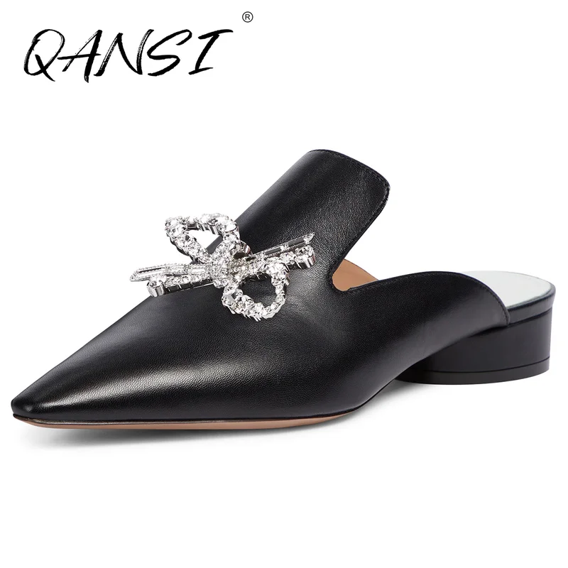 Handmade Point Toe Crystal Bowknot Women's Mules Office Lady Black Mules Fashion Comfy Round Low-heeled Slip on Women Slippers
Handmade Point Toe Crystal Bowknot Women's Mules Office Lady Black Mules Fashion Comfy Round Low-heeled Slip on Women Slippers