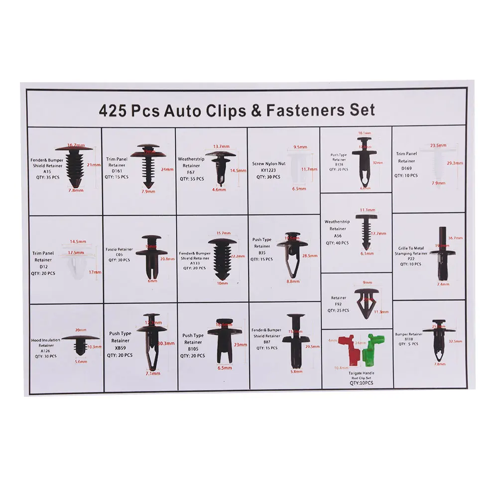 US Warehouse 425PCS Plastic Rivet Fixed Clips Mixed Auto Fastener Car Door Bumper Fender Liner For Ford Chevrolet Fastener
US Warehouse 425PCS Plastic Rivet Fixed Clips Mixed Auto Fastener Car Door Bumper Fender Liner For Ford Chevrolet Fastener
