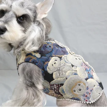 Retro Luxury Style Dog outfits vest Dog Apparel Yorkshire Marcester teddy Autumn Winter Puppy clothes