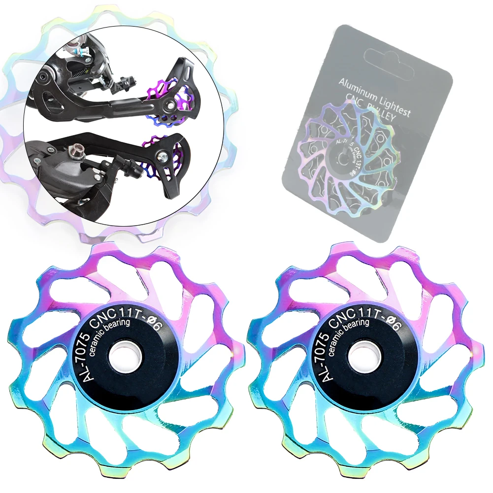 2PCS Bike Ceramic Pulley 7005 Aluminum Alloy Rear Derailleur 11T/13T Colorful Ceramic Bearing for Mountain Bike Road Bike MTBs
2PCS Bike Ceramic Pulley 7005 Aluminum Alloy Rear Derailleur 11T/13T Colorful Ceramic Bearing for Mountain Bike Road Bike MTBs