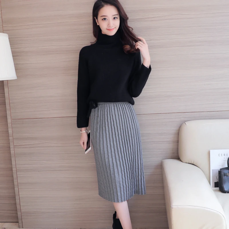 Women Casual Solid Skirts Winter Females Straight Knee-Length High Quality Ladies Skirts Fashion Black Knitting Pleated Skirts
Women Casual Solid Skirts Winter Females Straight Knee-Length High Quality Ladies Skirts Fashion Black Knitting Pleated Skirts