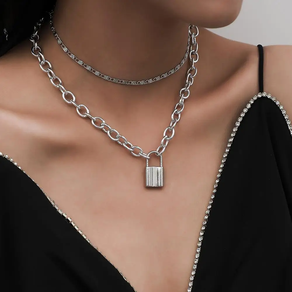 Lacteo Dark Gothic Lock Shape Double Chain Pendant Necklace Hip Hop Thin Cross Chain Choker Necklace Jewelry for Women Gifts
Lacteo Dark Gothic Lock Shape Double Chain Pendant Necklace Hip Hop Thin Cross Chain Choker Necklace Jewelry for Women Gifts