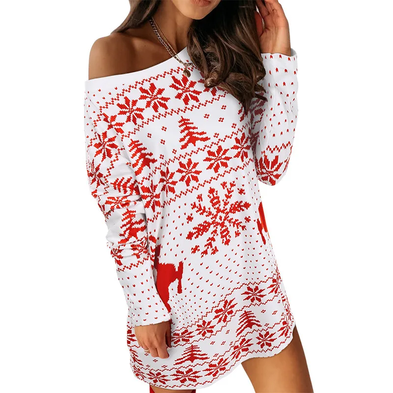 Casual Loose Long Sleeve O-neck Printed Chirstmas Mini Party Dresses Fashion Women Clothing White Green Knitting Office Dress
Casual Loose Long Sleeve O-neck Printed Chirstmas Mini Party Dresses Fashion Women Clothing White Green Knitting Office Dress