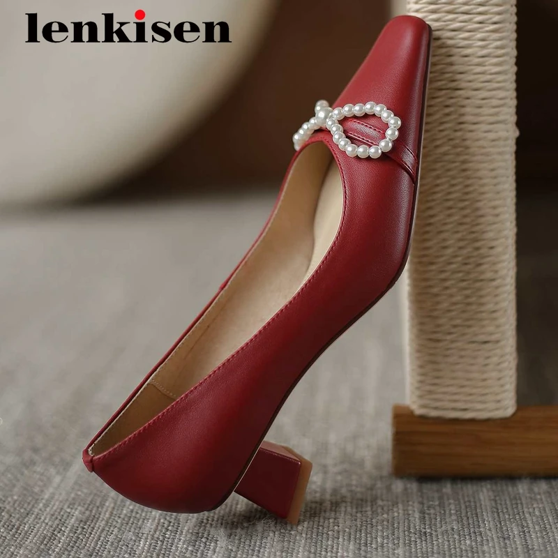 Lenkisen Princess style full grain leather butterfly-knot beading small square toe thick med heel slip on maiden women pumps L90
Lenkisen Princess style full grain leather butterfly-knot beading small square toe thick med heel slip on maiden women pumps L90