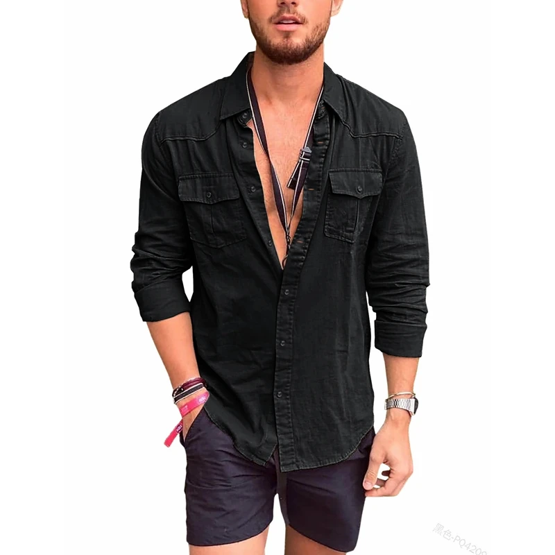 Mandylandy Shirt Summer Long Sleeve Single-Breasted Stitching Turn-down Collar Shirt Men's Casual Solid Color Slim Pocket Shirt
Mandylandy Shirt Summer Long Sleeve Single-Breasted Stitching Turn-down Collar Shirt Men's Casual Solid Color Slim Pocket Shirt