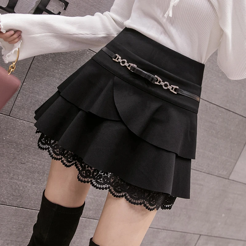 2020 autumn and winter new ruffled high waist slim slimming mini lace cake dress 
2020 autumn and winter new ruffled high waist slim slimming mini lace cake dress