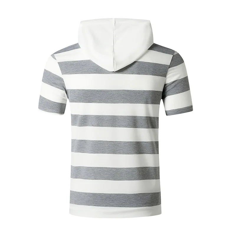 2021 summer hooded T-shirt for men, European and American stripe slim short sleeve T-shirt, men's sports base shirt
2021 summer hooded T-shirt for men, European and American stripe slim short sleeve T-shirt, men's sports base shirt