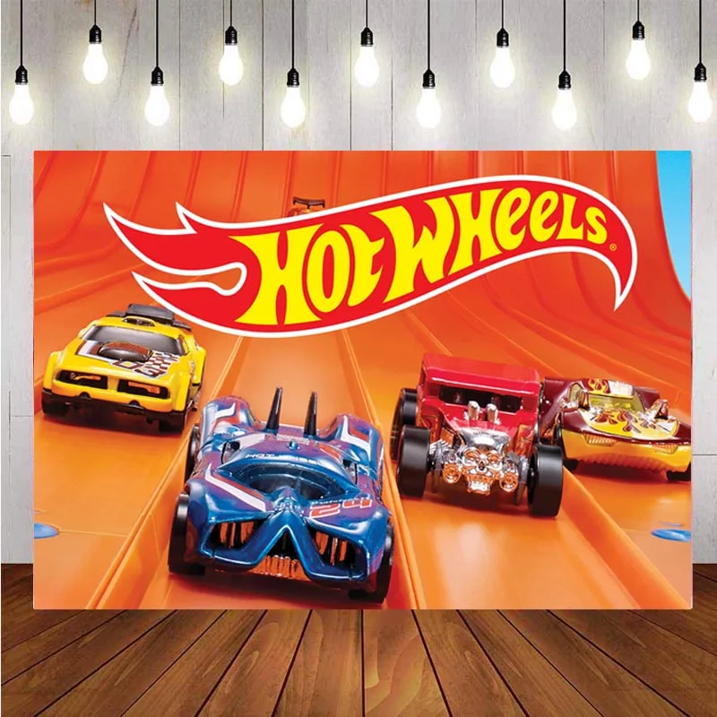 Гоночный фон с автомобилем Хот Вилс Wild Racer для подиума 1st День рождения Фотофон по