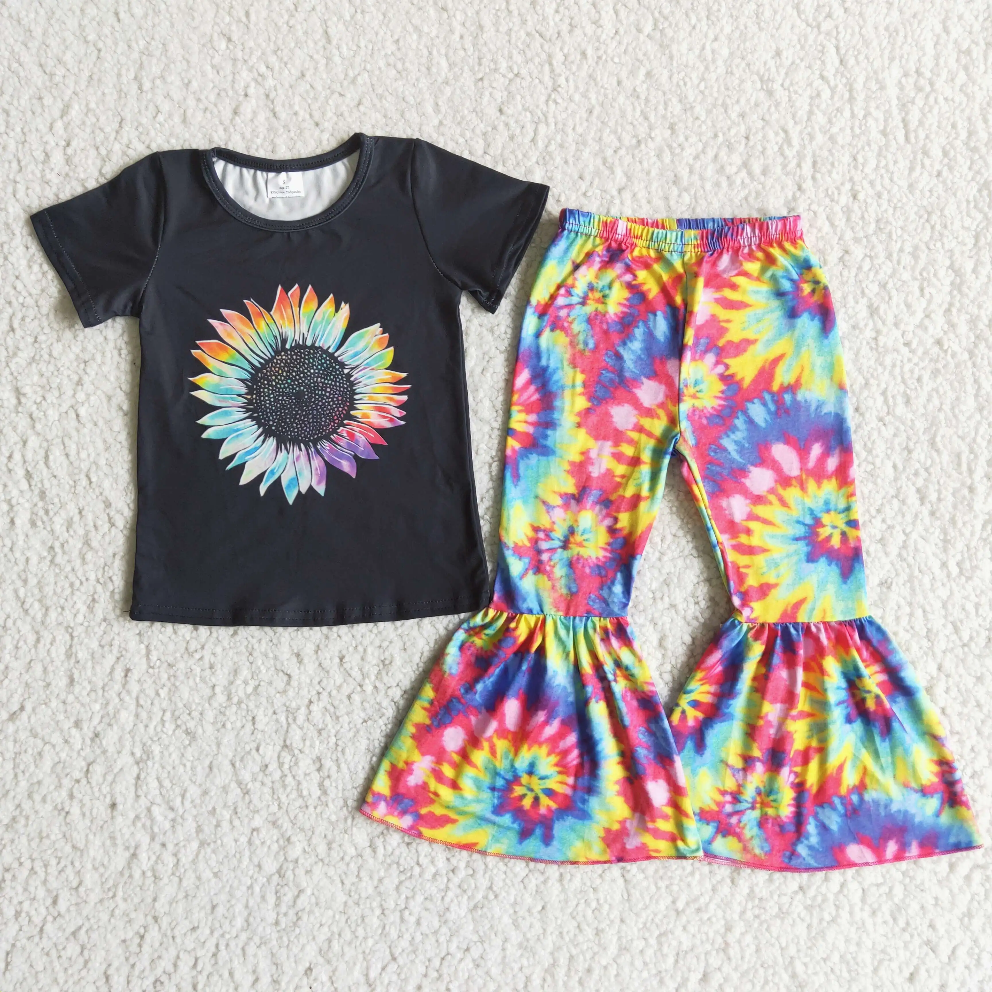 Girl's Clothes Colored Sunflower Print T-shirt And Colorful Tie-dyed Bell Bottoms RTS
Girl's Clothes Colored Sunflower Print T-shirt And Colorful Tie-dyed Bell Bottoms RTS