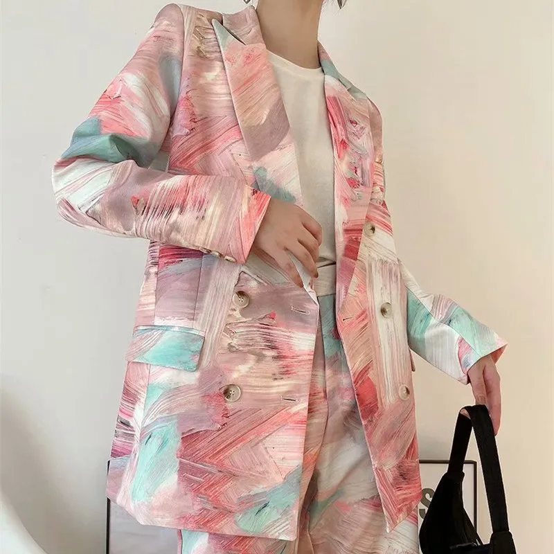 Women Printed Mixed Color Double Breasted Blazer New Lapel Long Sleeve Loose Jacket Fashion Tide Spring Autumn 2021
Women Printed Mixed Color Double Breasted Blazer New Lapel Long Sleeve Loose Jacket Fashion Tide Spring Autumn 2021
