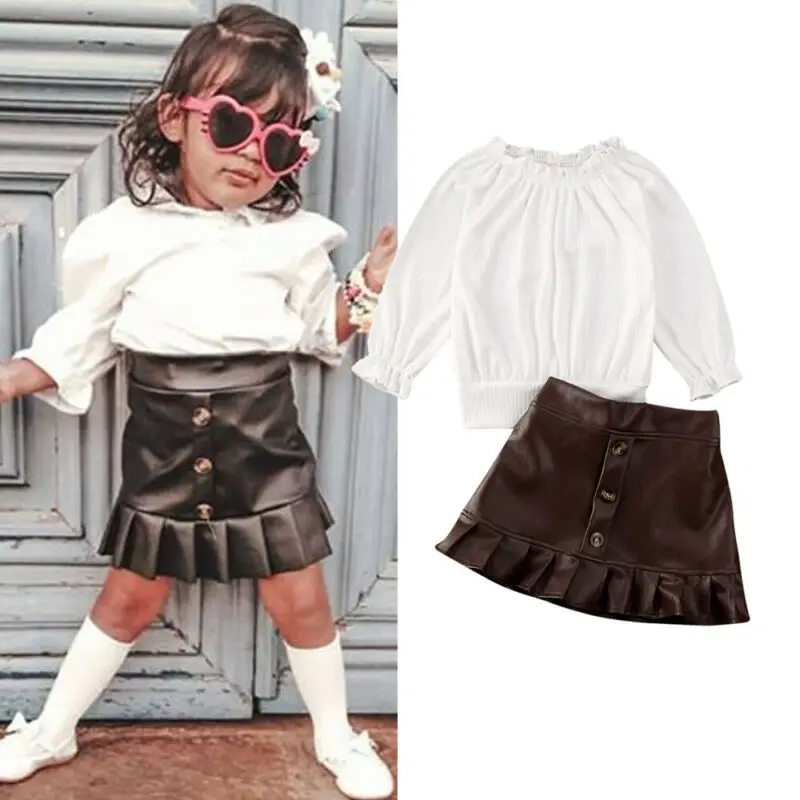 1-4Y Toddler Kids Baby Girl Spring Autumn Clothes White Knitted T-shirt Tops Ruffled Leather Mini Skirt Party Outfits Set
1-4Y Toddler Kids Baby Girl Spring Autumn Clothes White Knitted T-shirt Tops Ruffled Leather Mini Skirt Party Outfits Set