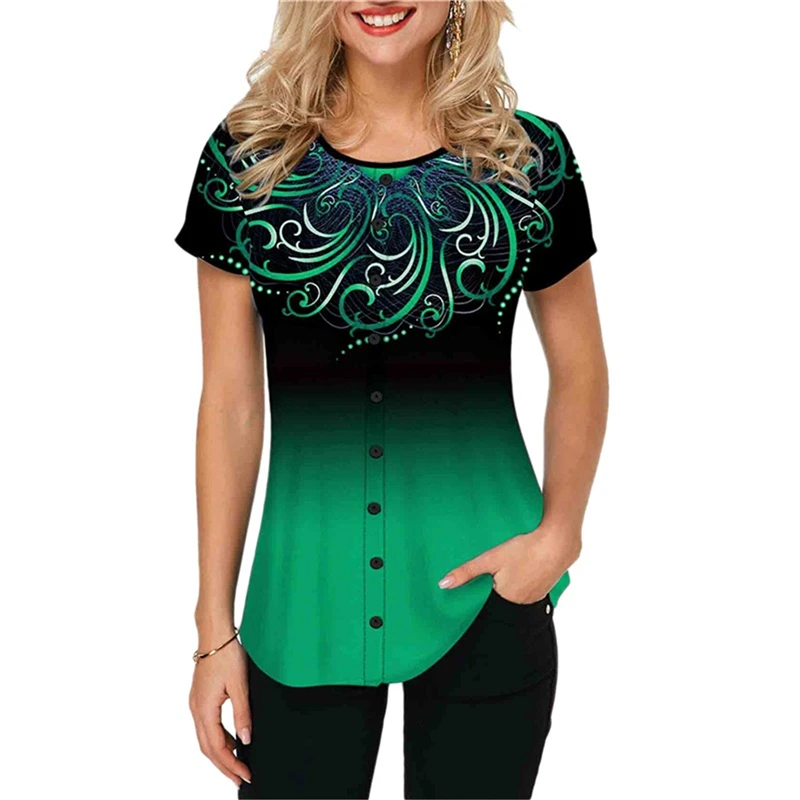 New Lady Summer Short Sleeve T-Shirts Gradient 3D Print Crew Neck Fashion Loose Single Breasted Embellished Tops S-Wholesale
New Lady Summer Short Sleeve T-Shirts Gradient 3D Print Crew Neck Fashion Loose Single Breasted Embellished Tops S-Wholesale