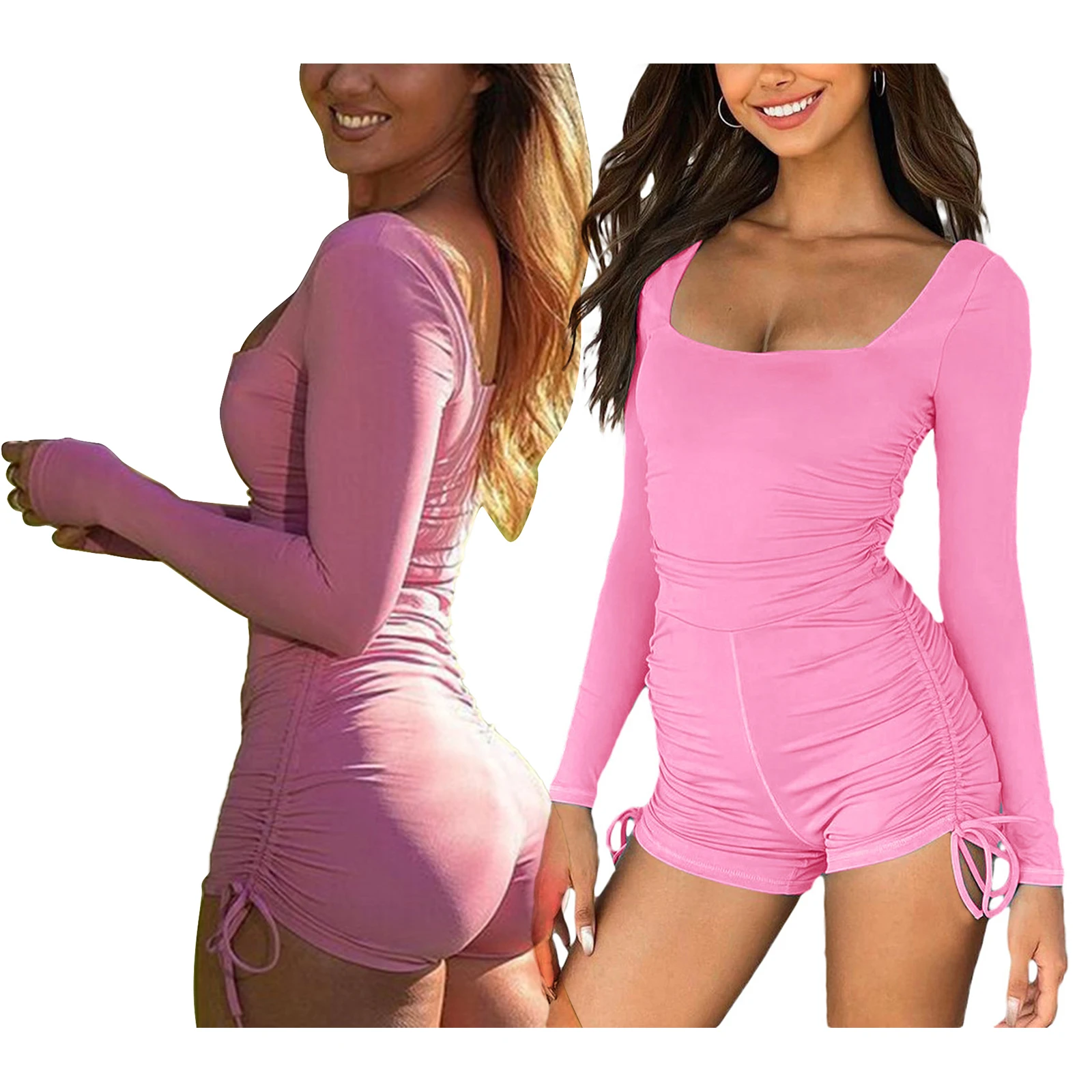 Women Summer Jumpsuits Solid Color Square Neck Low-Cut Long Sleeves Tight Rompers with Drawstrings for Girls 6 Colors
Women Summer Jumpsuits Solid Color Square Neck Low-Cut Long Sleeves Tight Rompers with Drawstrings for Girls 6 Colors