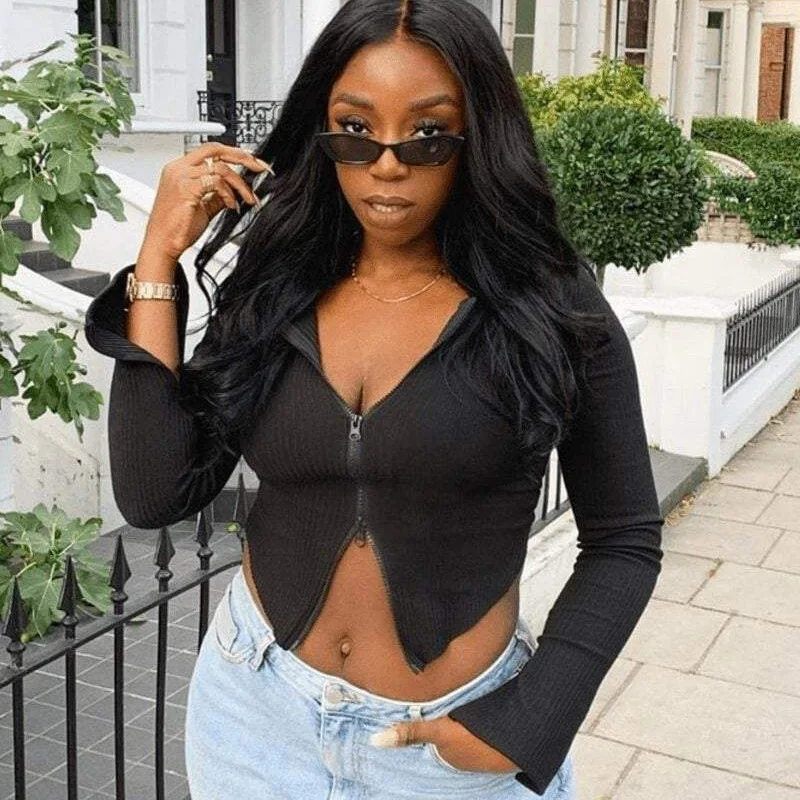 Spring Autumn Women's Knitted T Shirts Zipper Cardigan Sexy Crop Tops Yellow Black Long Sleeve Casual Slim Coats Outwear Female
Spring Autumn Women's Knitted T Shirts Zipper Cardigan Sexy Crop Tops Yellow Black Long Sleeve Casual Slim Coats Outwear Female