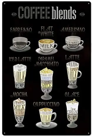 Original Vintage Design Coffee Tin Metal Wall Art Signs, Coffee Blends Thick Tinplate Print Poster Wall Decoration for Coffee
Original Vintage Design Coffee Tin Metal Wall Art Signs, Coffee Blends Thick Tinplate Print Poster Wall Decoration for Coffee