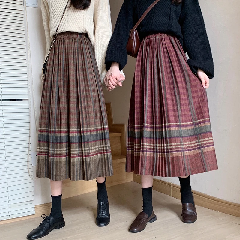 Autumn Winter Women Stripe Plaid Wool Long Pleated Skirts Female Fashion Vintage National Style Elegant Skirts Small Fresh New
Autumn Winter Women Stripe Plaid Wool Long Pleated Skirts Female Fashion Vintage National Style Elegant Skirts Small Fresh New