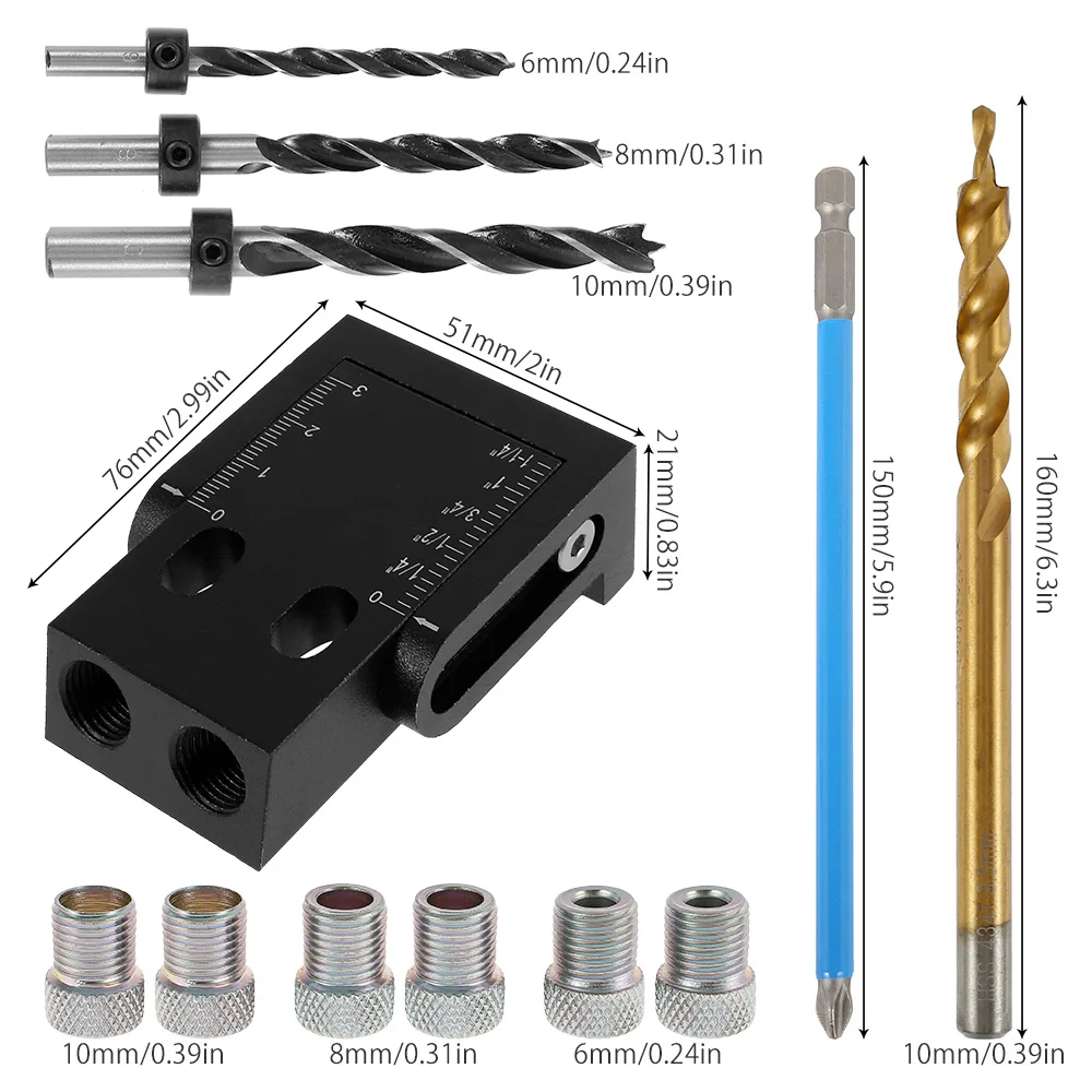38pcs Woodworking Oblique Hole Locator Drill Bits Pocket Hole Jig 15 Degree Angle Drill Guide Set Hole Puncher Carpentry Tools