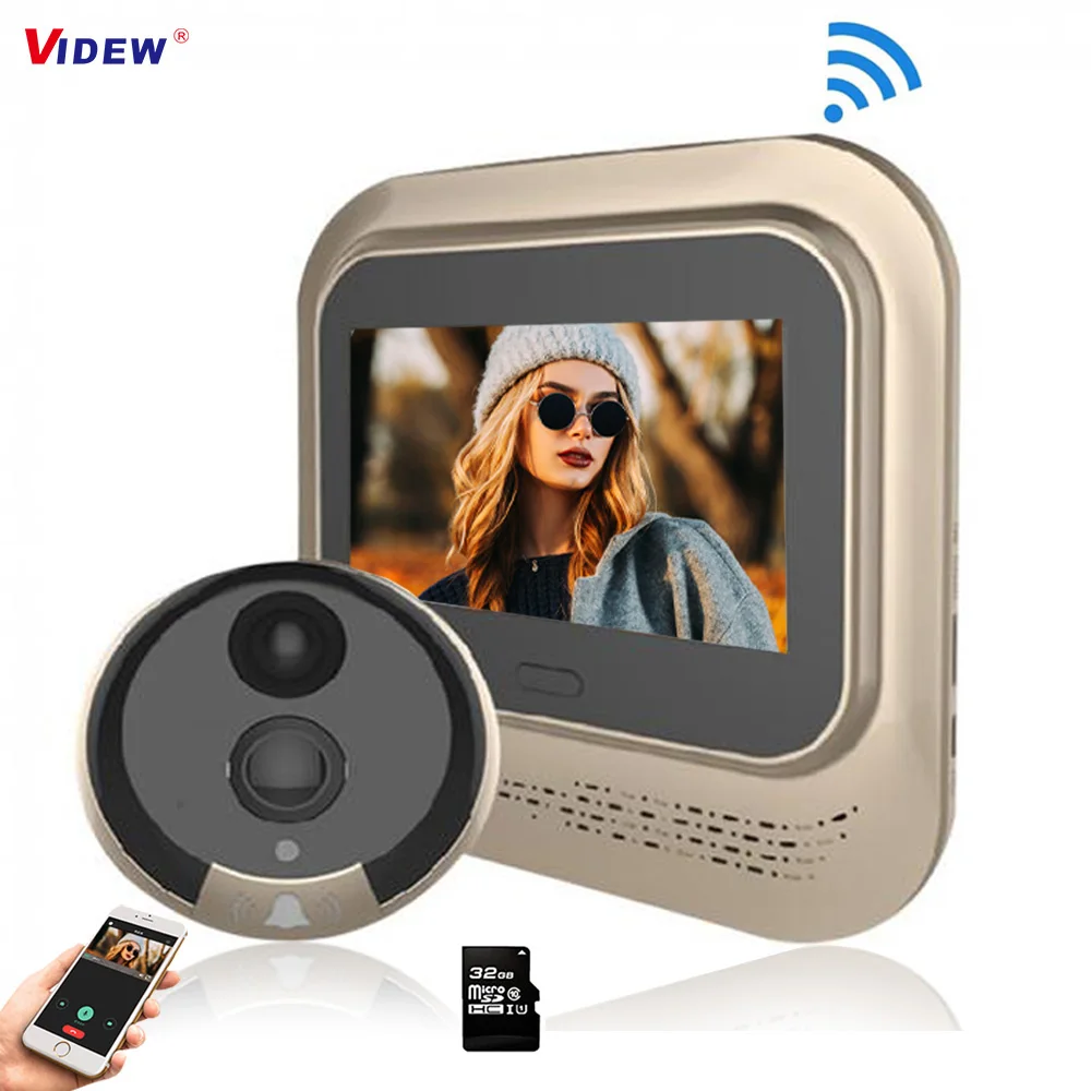 VIDEW 4 3 цалевы 1080P дзвярны прагляд глазкоў Wi Fi Відэа звон Камера начнога бачання PIR