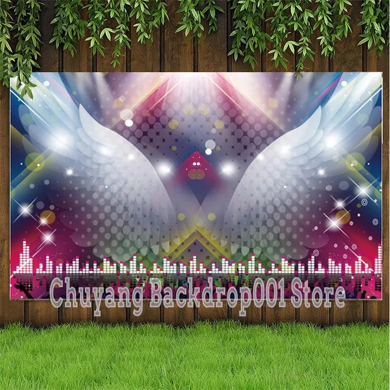 

Disco Spotlight Big Wings Women Birthday Backdrops Photography Musical Symbols Night City Dance Club Photo Backgrounds Posters