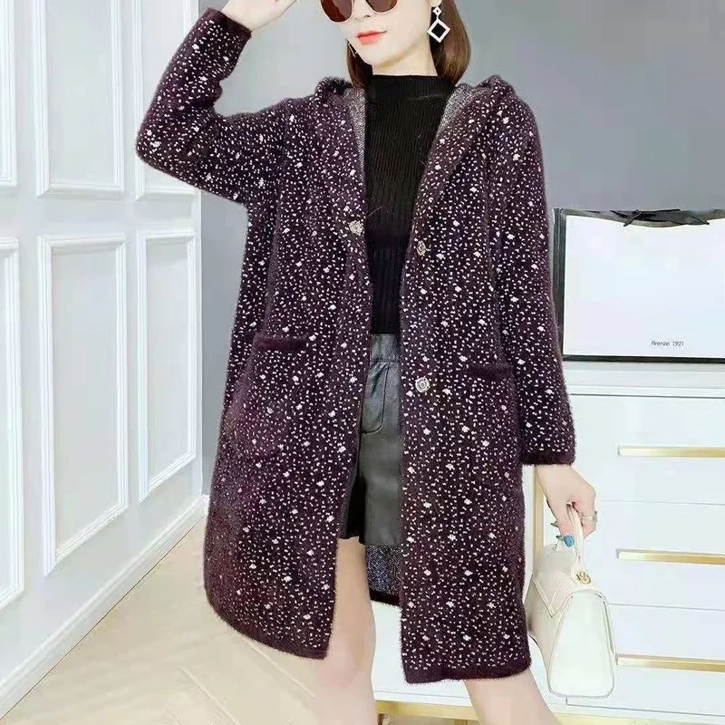 Imitation Mink Cashmere Korean Sweater Cardigan Women's Spring Hooded Single-breasted Knitted Jacket Loose Outwear Tops X566
Imitation Mink Cashmere Korean Sweater Cardigan Women's Spring Hooded Single-breasted Knitted Jacket Loose Outwear Tops X566