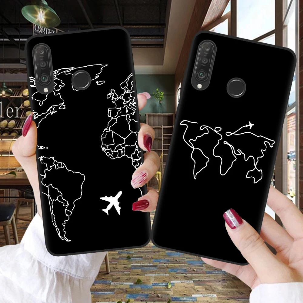 Мягкий чехол для телефона World Map Travel Just Go для Huawei P10 P20 P30 P40 Lite E Mate 20 Pro черного цвета.