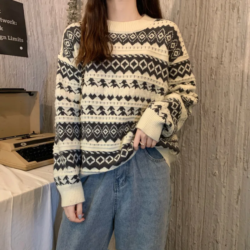 2020 autumn winter knitted ugly sweater top women's regular casual style geometric pattern fashion round neck pullover loose
2020 autumn winter knitted ugly sweater top women's regular casual style geometric pattern fashion round neck pullover loose