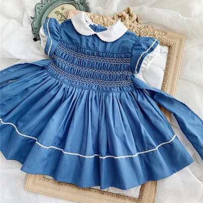 Летнее винтажное Новое синее платье для девочек 1 2 3 лет vestidos принцессы с