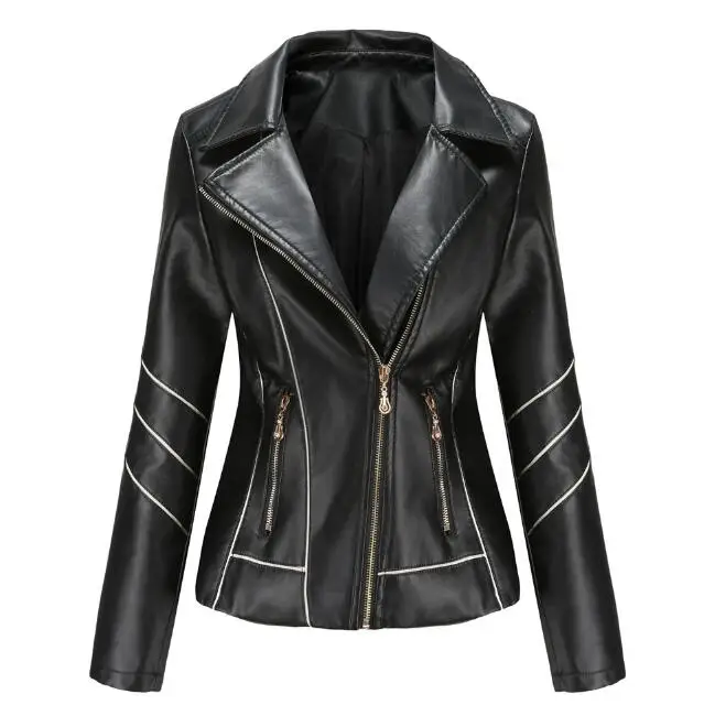 European and American autumn and winter new fashion lapel locomotive women's PU jacket large size striped faux leather jacket
European and American autumn and winter new fashion lapel locomotive women's PU jacket large size striped faux leather jacket