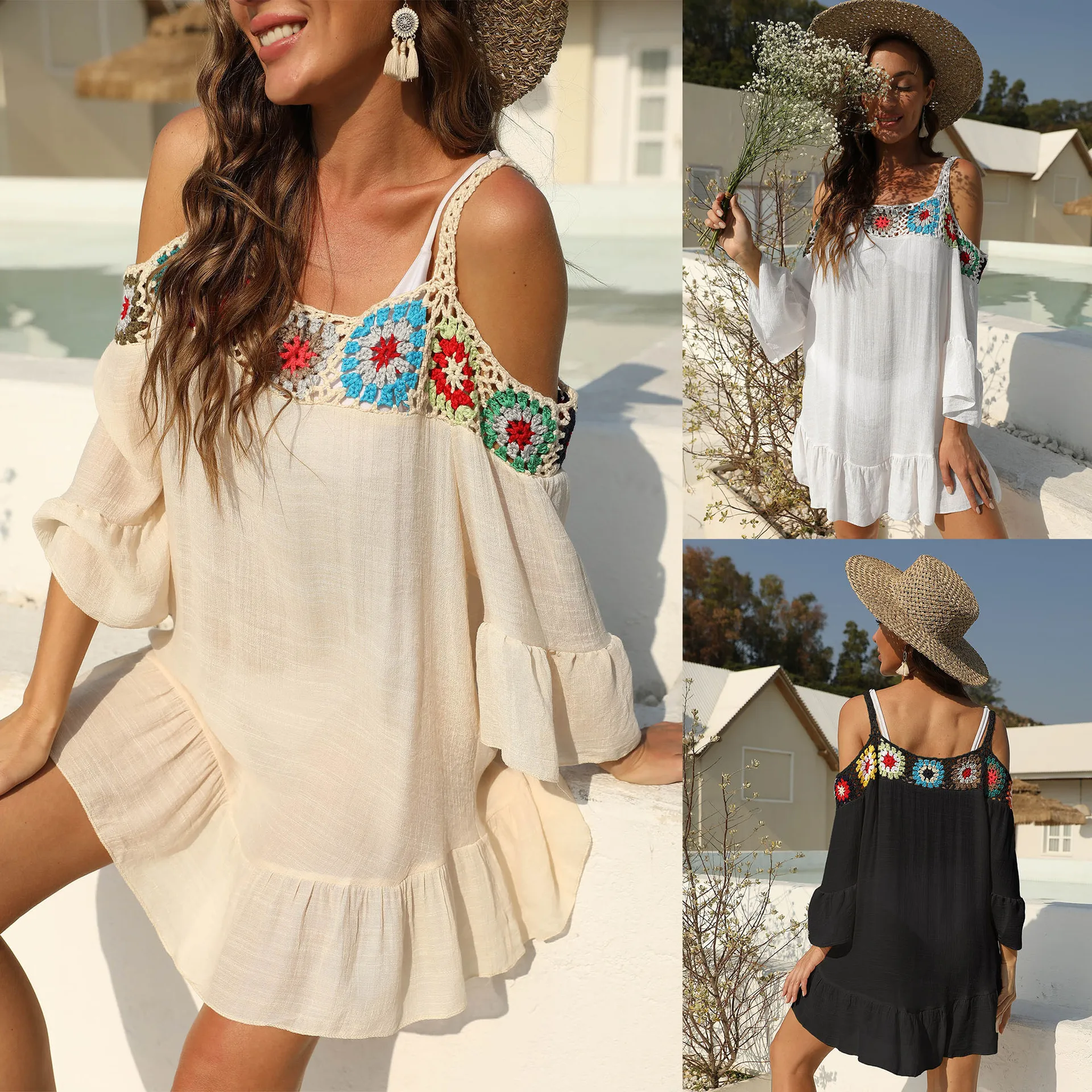 Summer Stitching Sexy One-shoulder Knitted Floral Sling Mini Dress Strapless Ruffled Chiffon Beach Womens Short Skirt-40
Summer Stitching Sexy One-shoulder Knitted Floral Sling Mini Dress Strapless Ruffled Chiffon Beach Womens Short Skirt-40