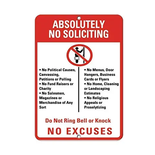 Stevenca Metal Tin Sign Absolutely No Soliciting No Political Causes Canvassing Garage Home Yard Metal Aluminum Sign for Wall Ar
Stevenca Metal Tin Sign Absolutely No Soliciting No Political Causes Canvassing Garage Home Yard Metal Aluminum Sign for Wall Ar