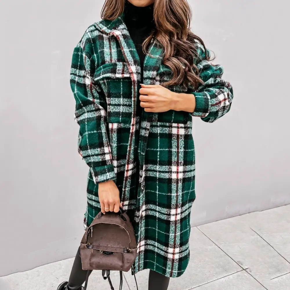 Women Plaid Wool Blends Coat Autumn Winter Mid-length Coat Women Turn Down Collar Woolen Blends Midi Coat Female Blends Coat
Women Plaid Wool Blends Coat Autumn Winter Mid-length Coat Women Turn Down Collar Woolen Blends Midi Coat Female Blends Coat