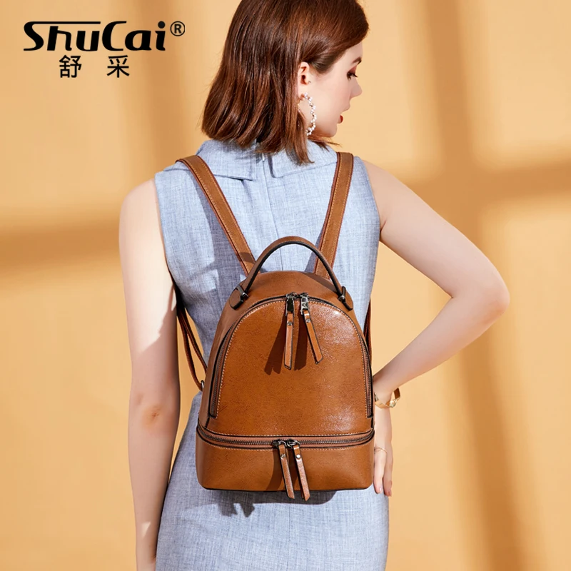 Женский кожаный рюкзак коричневая школьная сумка для девочек-подростков 2020 |