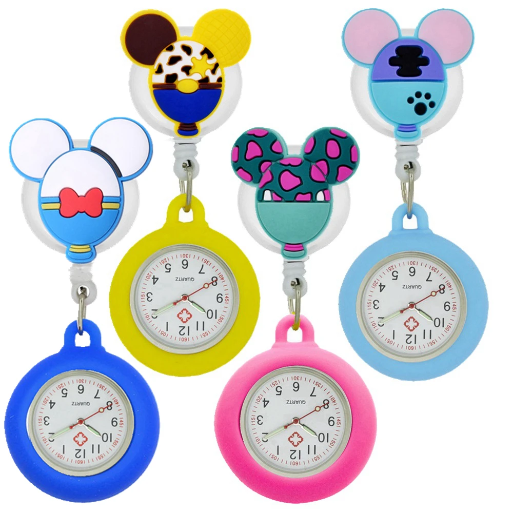 

10pcs/lot lovely cartoon dolls nurse doctor Retractable silicone pocket watches for hospital medical women mens badge reel gift