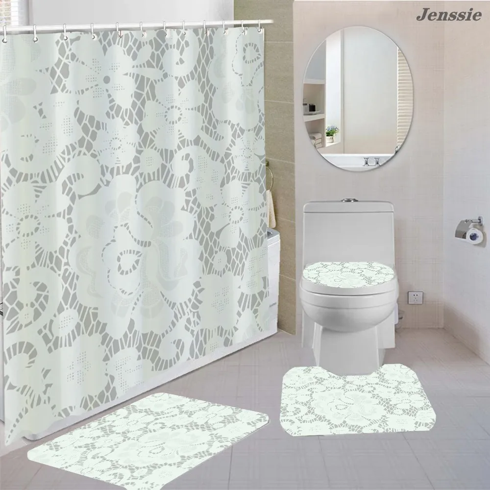 White Big Flowers Print Shower Curtain With Bath Mat Waterproof Floral Bath Curtains Non Slip Carpet Toilet Cover Bathtub Decor
White Big Flowers Print Shower Curtain With Bath Mat Waterproof Floral Bath Curtains Non Slip Carpet Toilet Cover Bathtub Decor