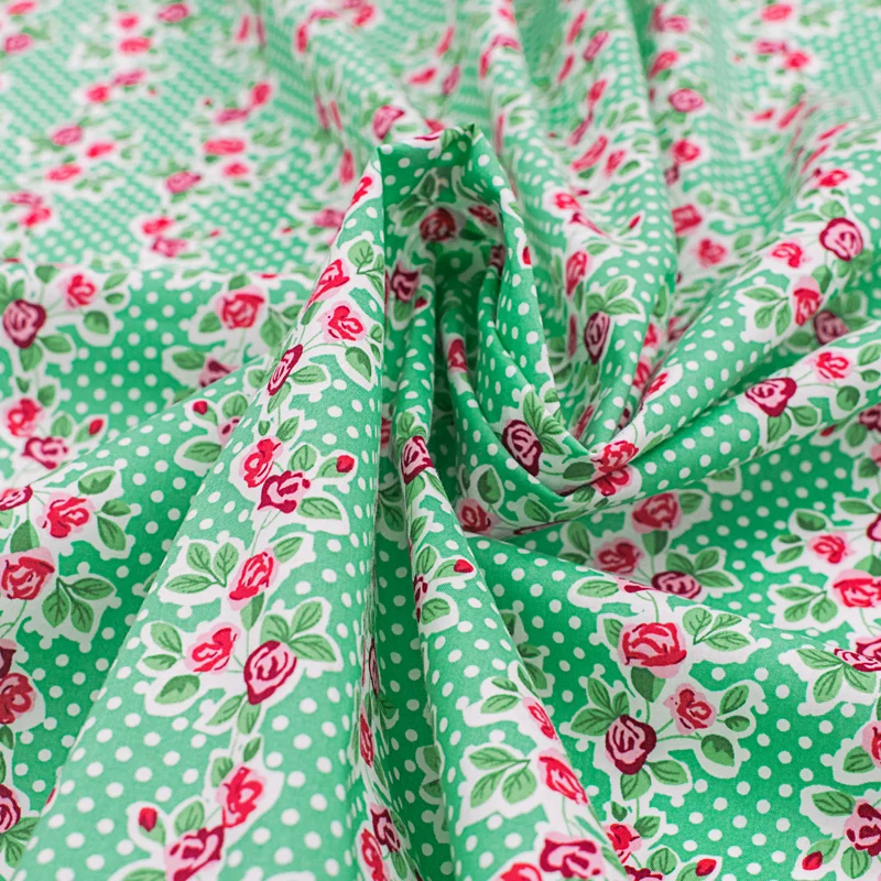 Ткань хлопчатобумажная в горошек зеленого цвета для шитья | Дом и сад