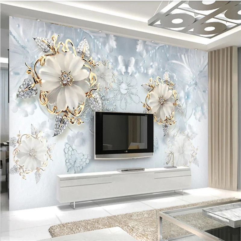 

xuesu Modern minimalist jewelry diamond flowers 3D swan TV background wall custom wallpaper mural 8D waterproof wall covering