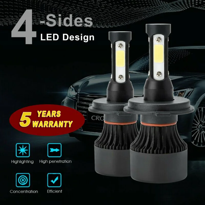 4-Sides H4 LED Headlight Bulbs High/Low Beam 6500K 9003 HB2 2500W 375000LM Headlights LED Fog Lights For 12V 24V Vehicles
4-Sides H4 LED Headlight Bulbs High/Low Beam 6500K 9003 HB2 2500W 375000LM Headlights LED Fog Lights For 12V 24V Vehicles