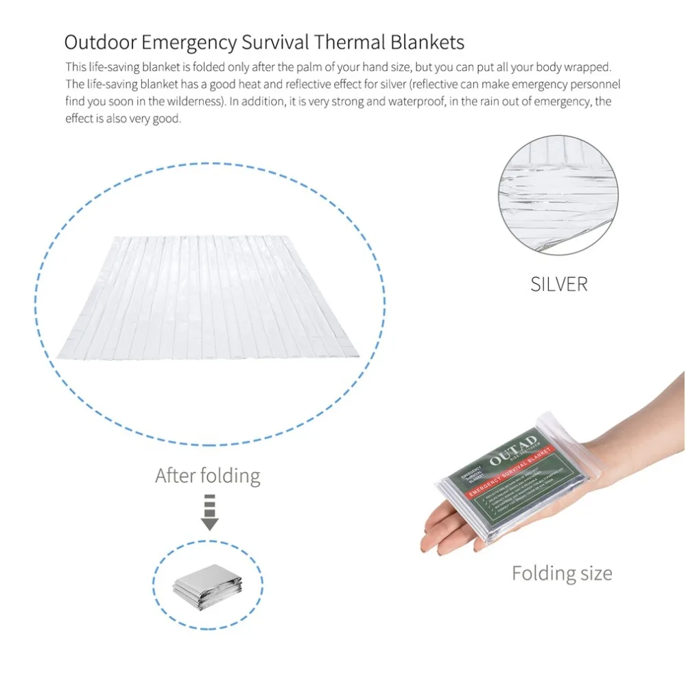 OUTAD 10Pack Emergency Survival Thermal Blanket Outdoor Waterproof Windproof Reusable First Aid Sun Shade Ground Cover
OUTAD 10Pack Emergency Survival Thermal Blanket Outdoor Waterproof Windproof Reusable First Aid Sun Shade Ground Cover