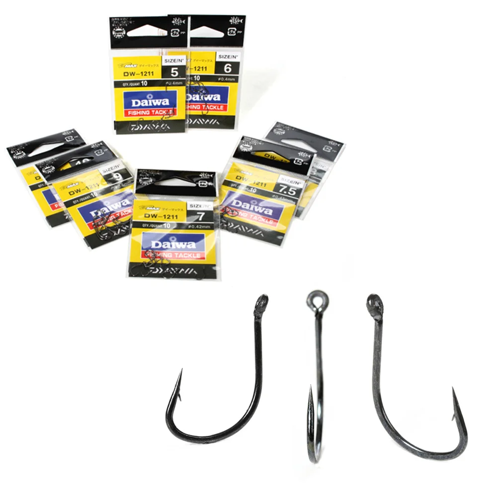 Рыболовные крючки DAIWA 10/30 шт./лот, размеры 5-10 #, с бородкой из высокоуглеродистой стали, острый наконечник крючка 
Рыболовные крючки DAIWA 10/30 шт./лот, размеры 5-10 #, с бородкой из высокоуглеродистой стали, острый наконечник крючка